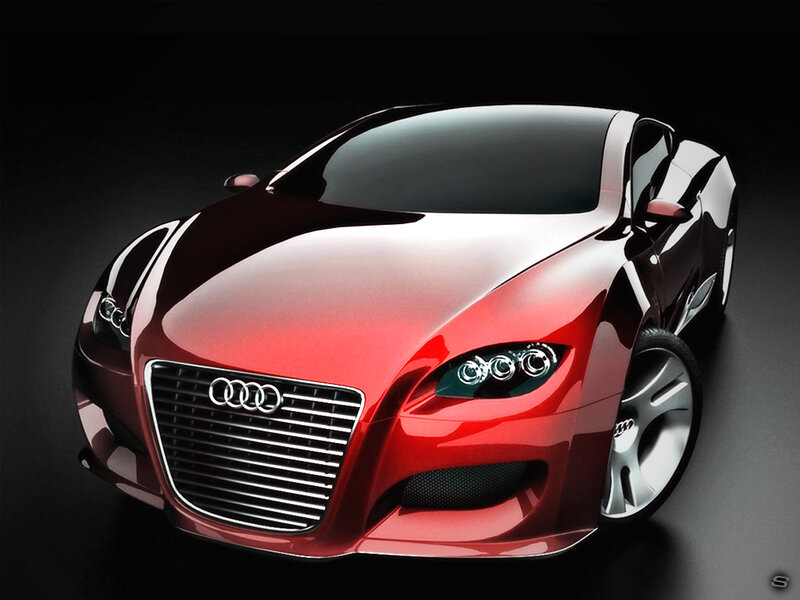 Red Audi Concept Car — Dramatic, Digital Art, Grille, Headlights, Black