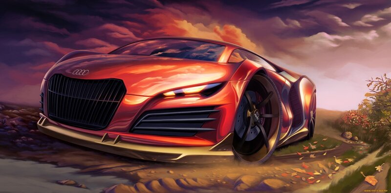 Red Audi Concept Car — Dramatic, Sunset, Digital Art