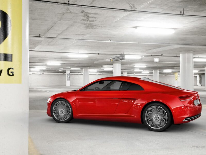 Red Audi concept car in garage