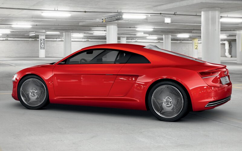 Red Audi concept car in garage