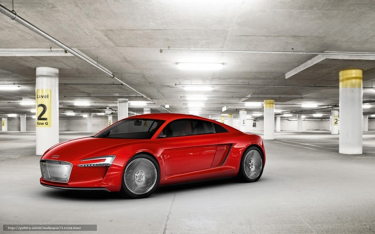 Red Audi concept car in garage