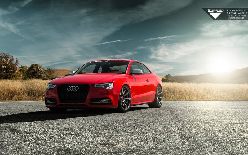 Red Audi Coupe — Dramatic, Sunset, Photograph
