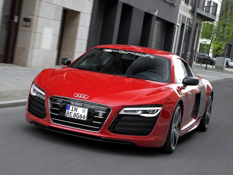 Red Audi E-tron Car — Dynamic, Afternoon
