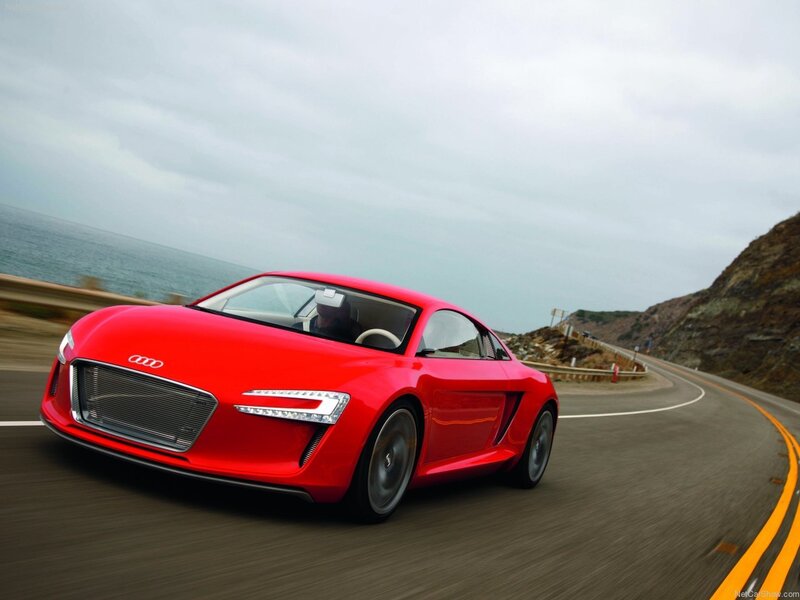 Red Audi e-tron Concept on coastal road