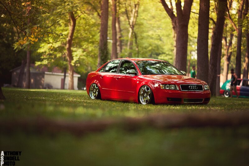 Red Audi in a park