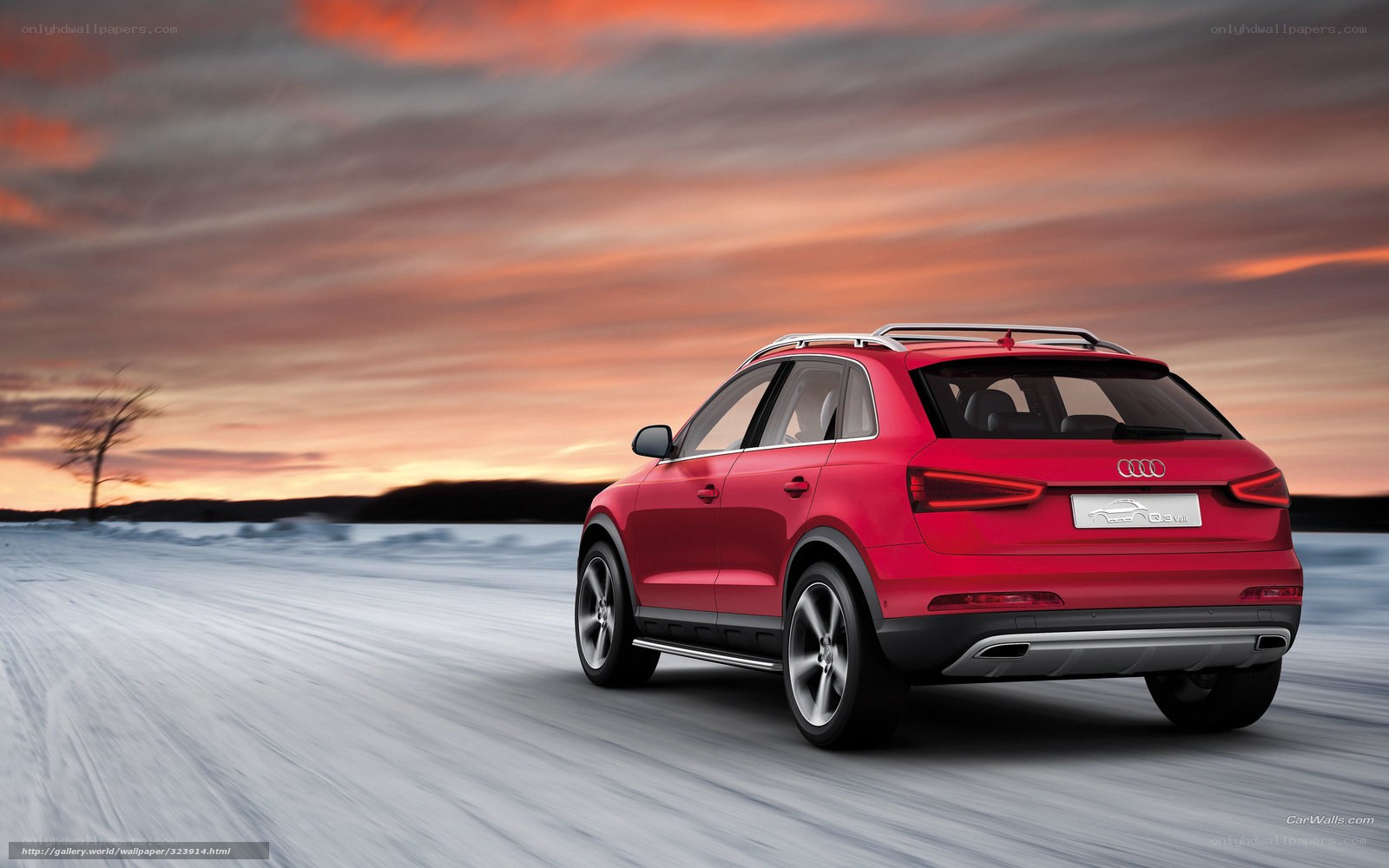 Red Audi Q3 driving on snow