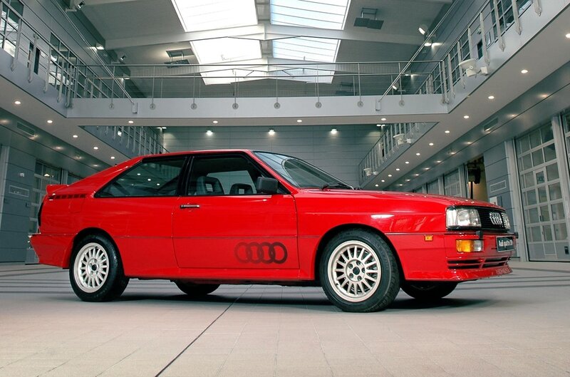Red Audi Quattro in showroom