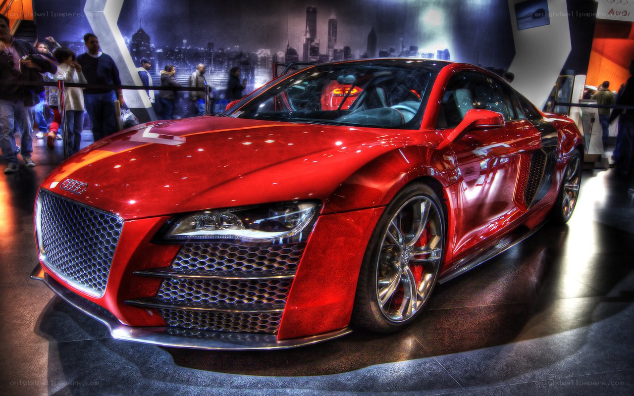 Red Audi R8 at auto show