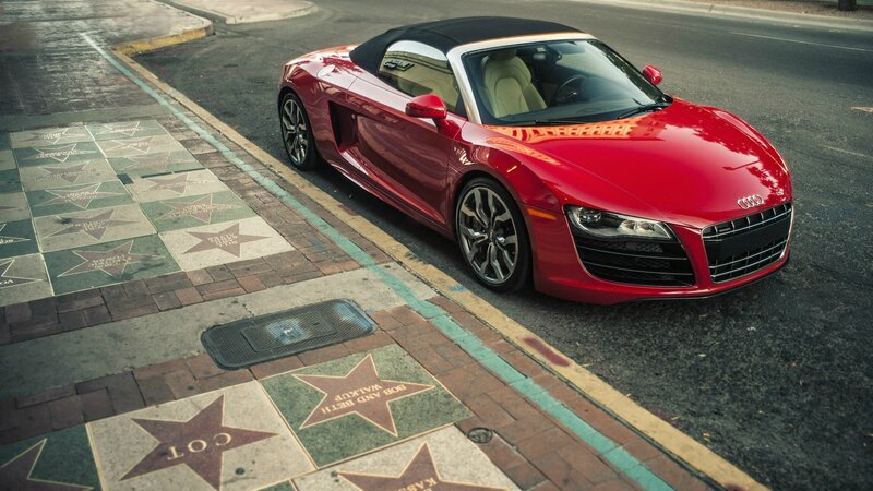 Red Audi R8 Convertible — Dramatic, Afternoon, Photograph, Stars on Sidewalk