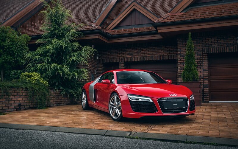 Red Audi R8 in driveway