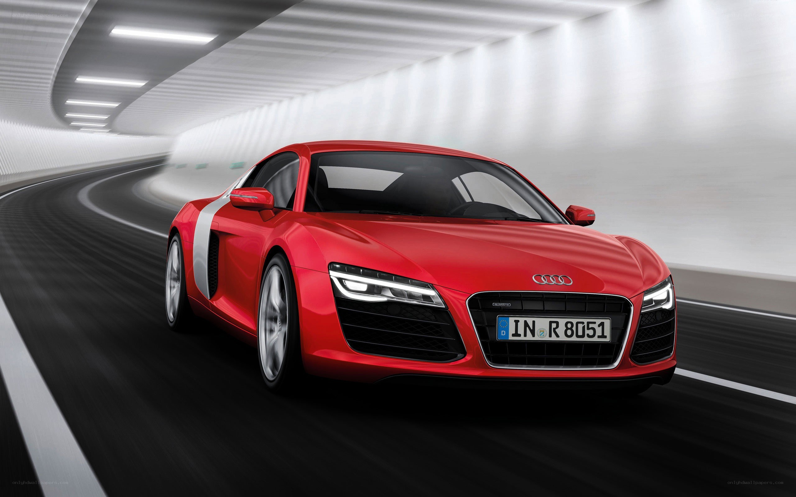 Red Audi R8 in tunnel
