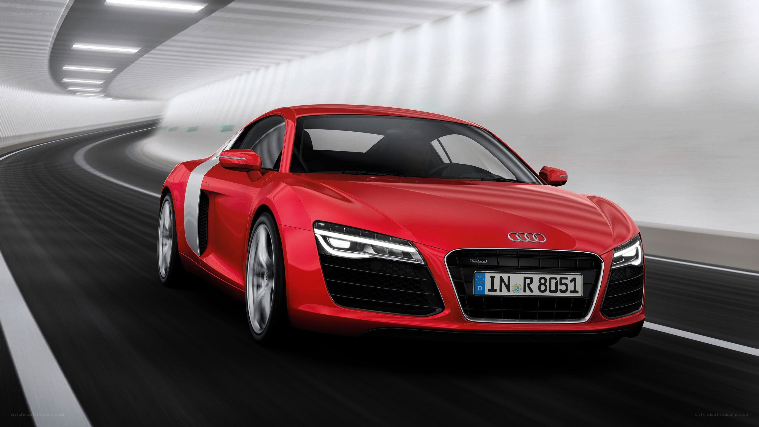Red Audi R8 in tunnel
