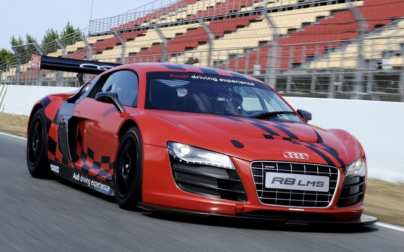 Red Audi R8 LMS on racetrack