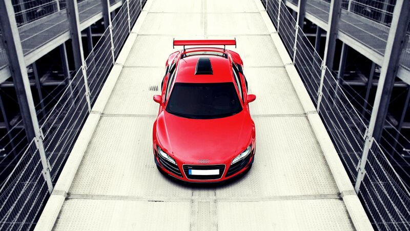 Red Audi R8 on a bridge