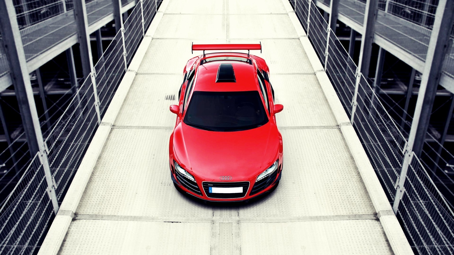 Red Audi R8 on a bridge