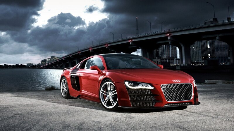 Red Audi R8 on a city street