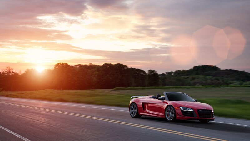 Red Audi R8 on a country road