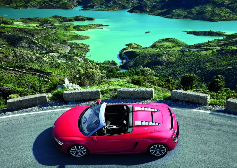 Red Audi R8 on a scenic overlook