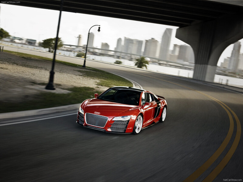 Red Audi R8 on city road