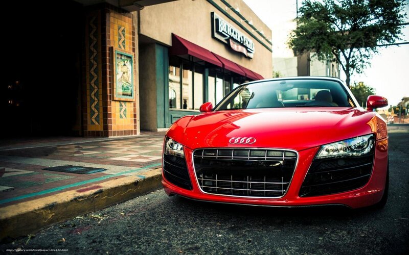 Red Audi R8 on city street