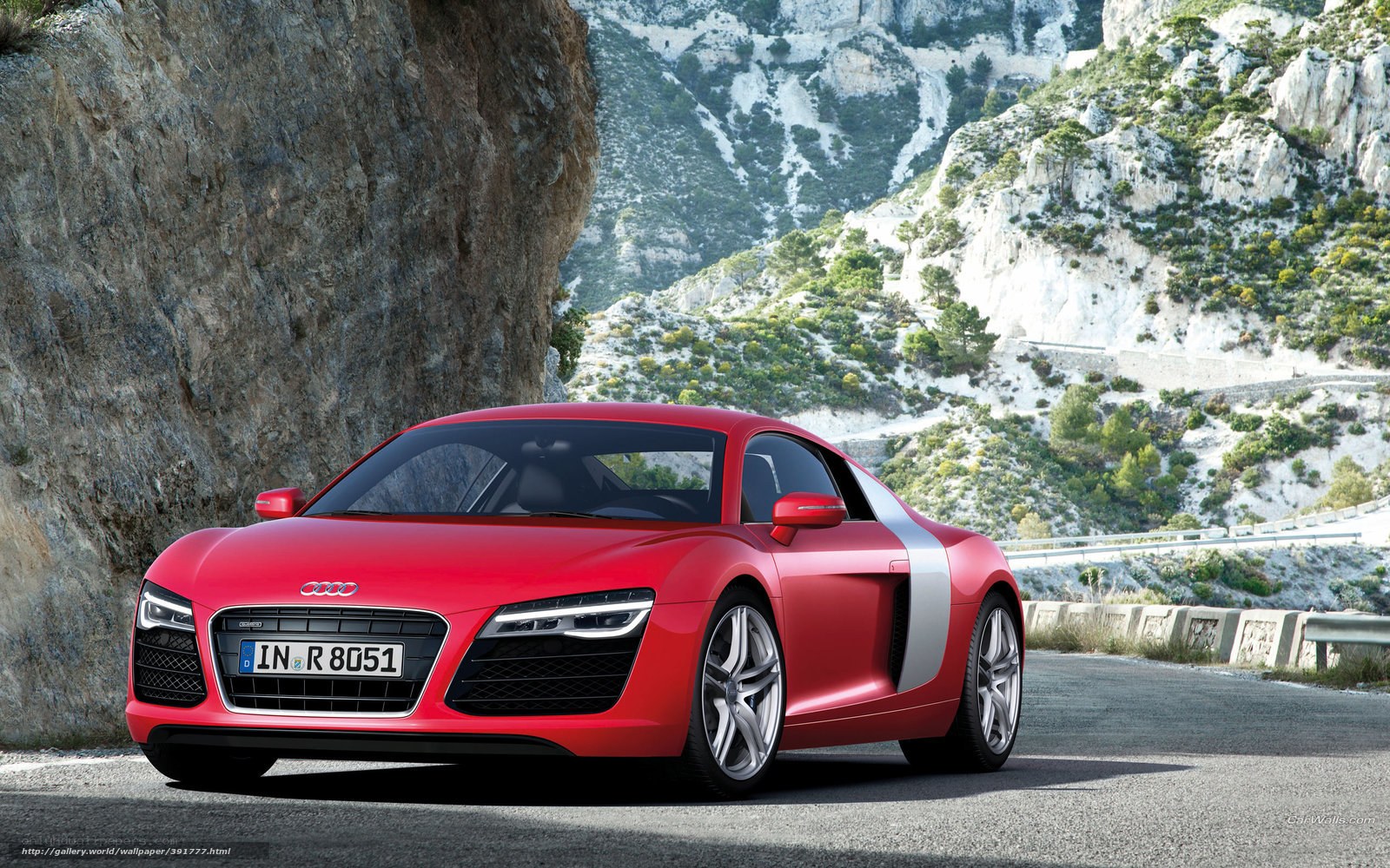 Red Audi R8 on mountain road