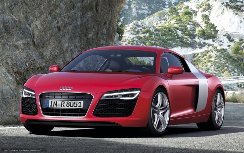 Red Audi R8 Sports Car — Dramatic, Afternoon, Photograph, Rocky Cliff