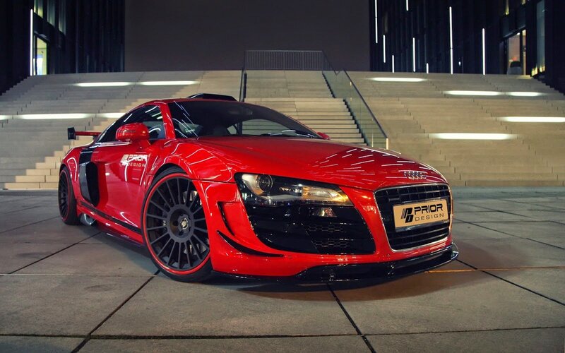 Red Audi R8 Sports Car — Dramatic, Night, Photograph, Stairs