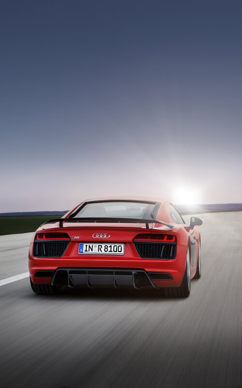 Red Audi R8 Sports Car — Dramatic, Sunset, Photograph