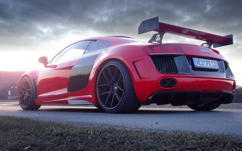 Red Audi R8 Sports Car — Dramatic, Sunset
