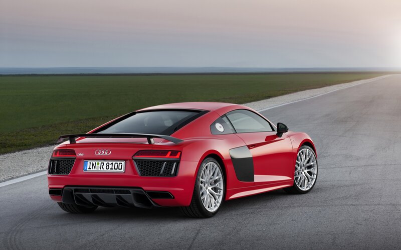 Red Audi R8 Sports Car — Serene, Sunset, Photograph
