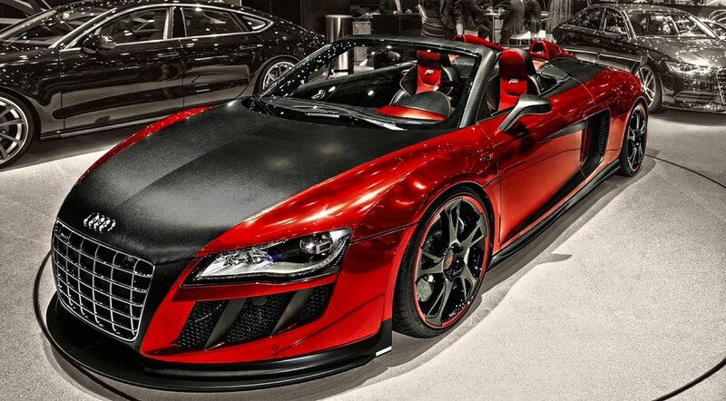 Red Audi R8 Spyder — Dramatic, Photograph, Car, Showroom