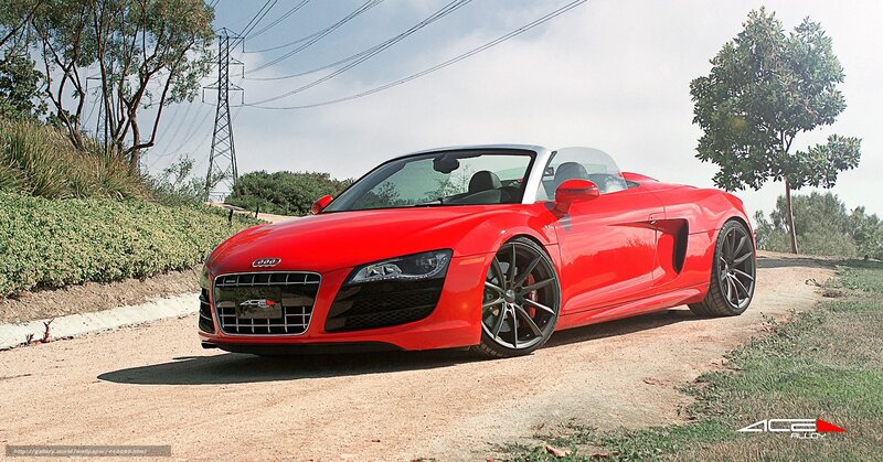 Red Audi R8 Spyder on a road