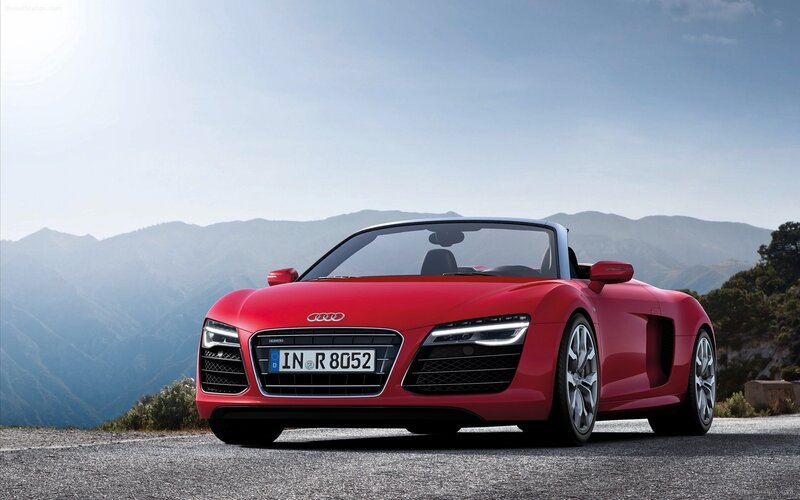 Red Audi R8 Spyder — Serene, Afternoon, Photograph, Mountains, Road, Car