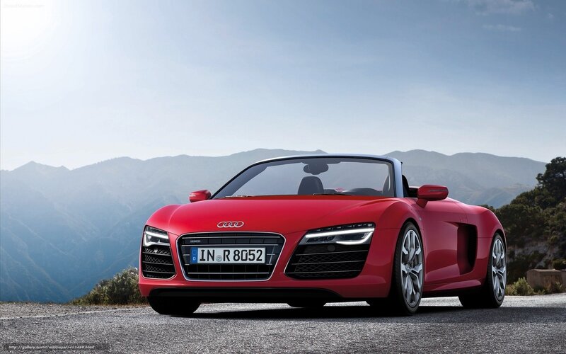 Red Audi R8 Spyder — Serene, Afternoon, Photograph, Mountains, Road