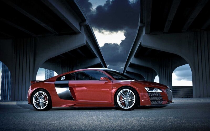 Red Audi R8 under bridge