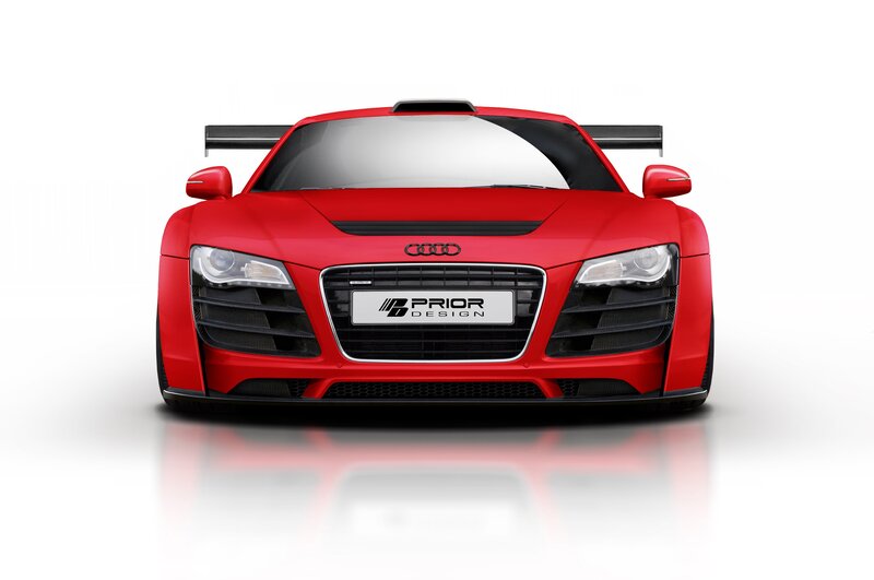 Red Audi race car front view