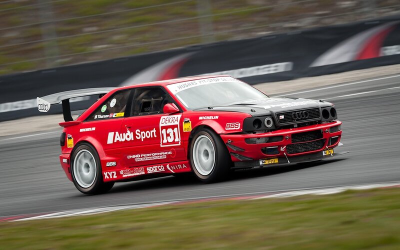 Red Audi race car on track