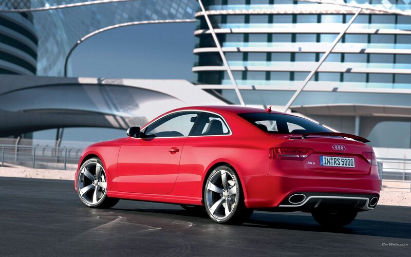 Red Audi RS 5 on city street