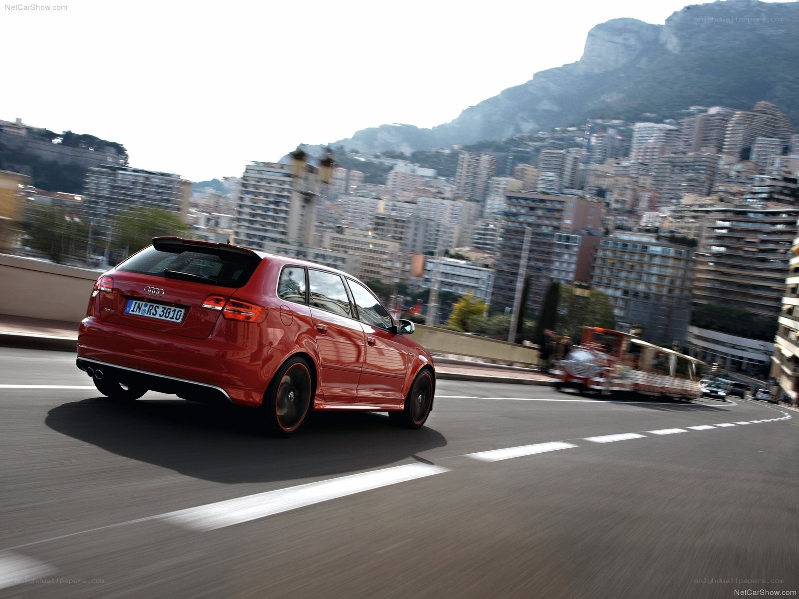 Red Audi RS3 driving in Monaco