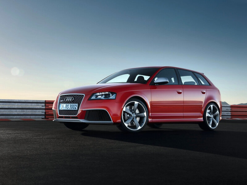 Red Audi Rs3 Hatchback — Dramatic, Sunset, Photograph, Race Track, Guardrail