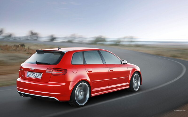Red Audi Rs3 Hatchback — Dynamic, Afternoon, Photograph, Car