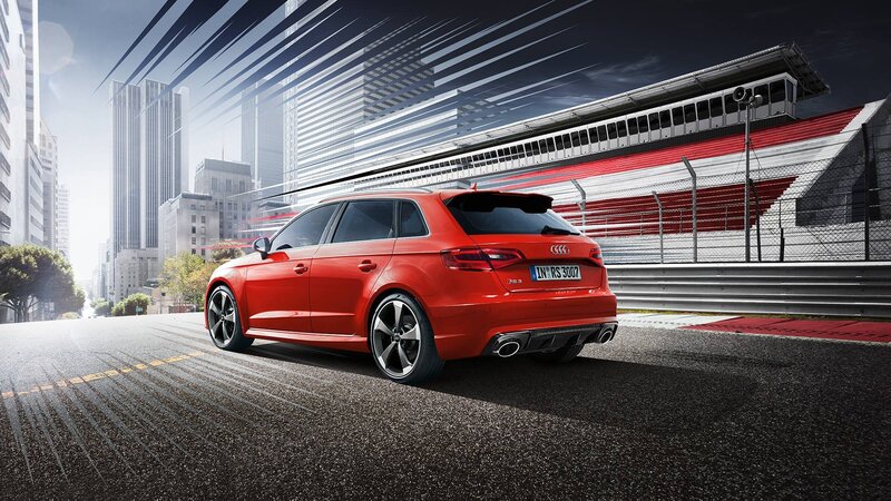 Red Audi Rs3 Hatchback — Dynamic, Afternoon, Photograph