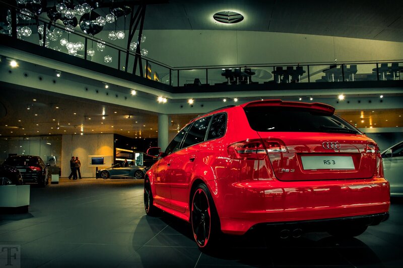 Red Audi RS3 on display