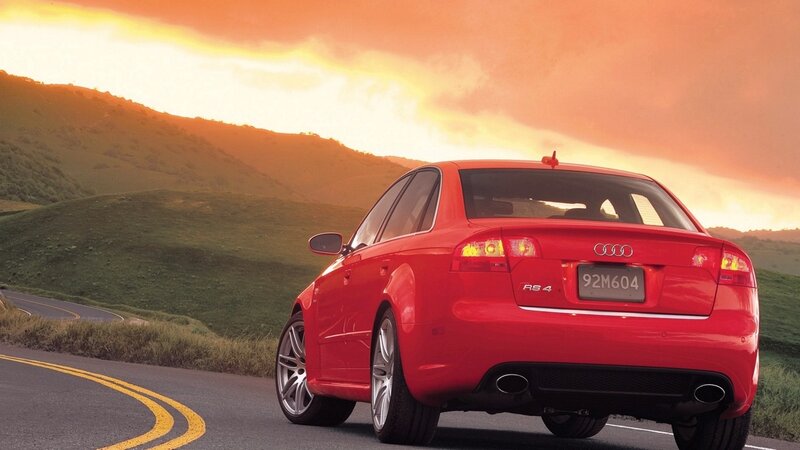 Red Audi Rs4 Sedan — Dramatic, Sunset