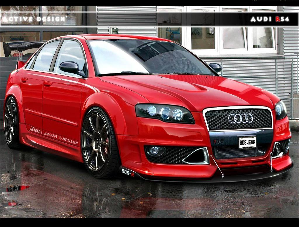 Red Audi RS4 with custom body kit