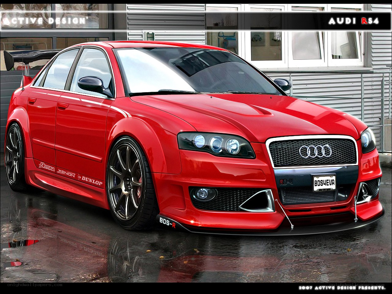 Red Audi RS4 with custom body kit