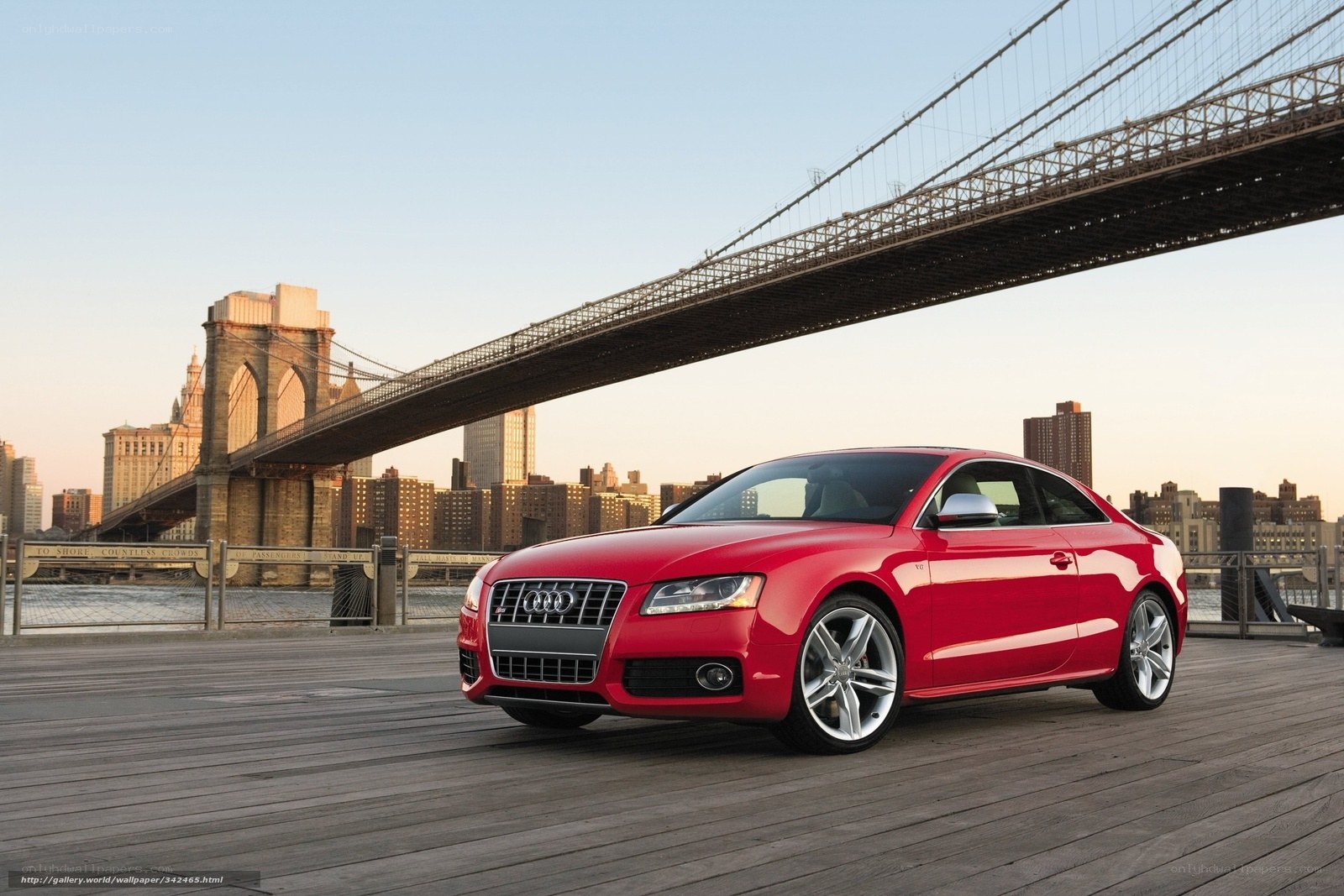 Red Audi S5 by Brooklyn Bridge