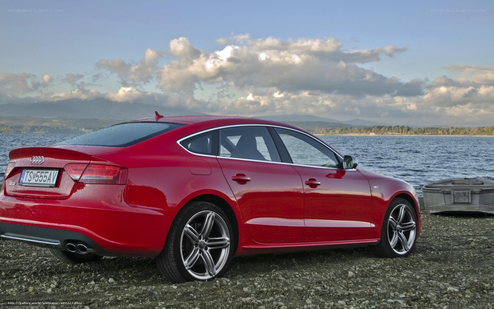 Red Audi S5 by the lake