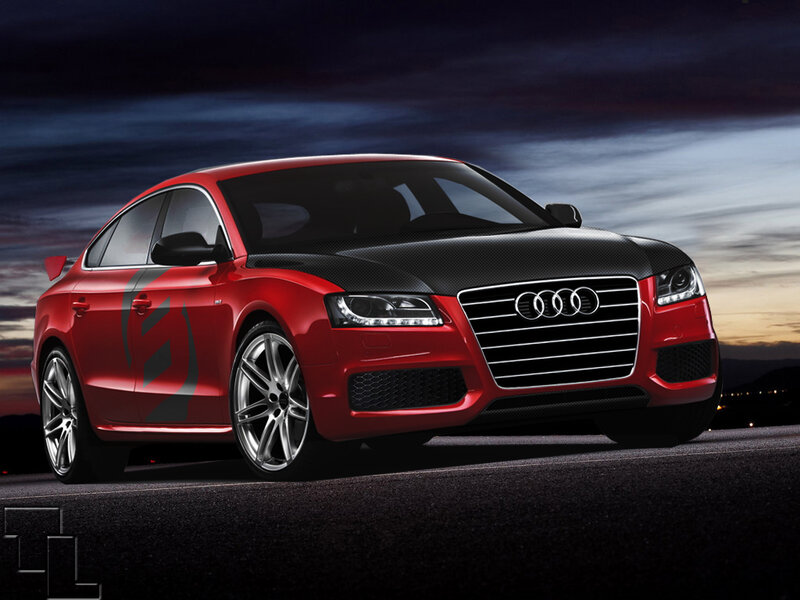 Red Audi sedan on road