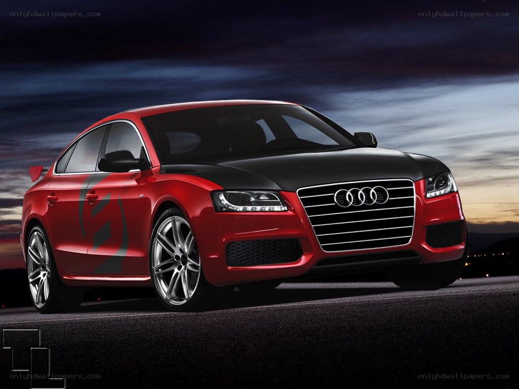 Red Audi sedan on road